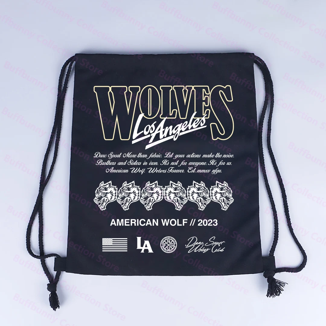 Darc Wolf Bag Canvas Drawstring Shoulders Bundle Bodybuilding Backpack Outdoor Pockets Sport Bag Pouch Training Lightweight Bag