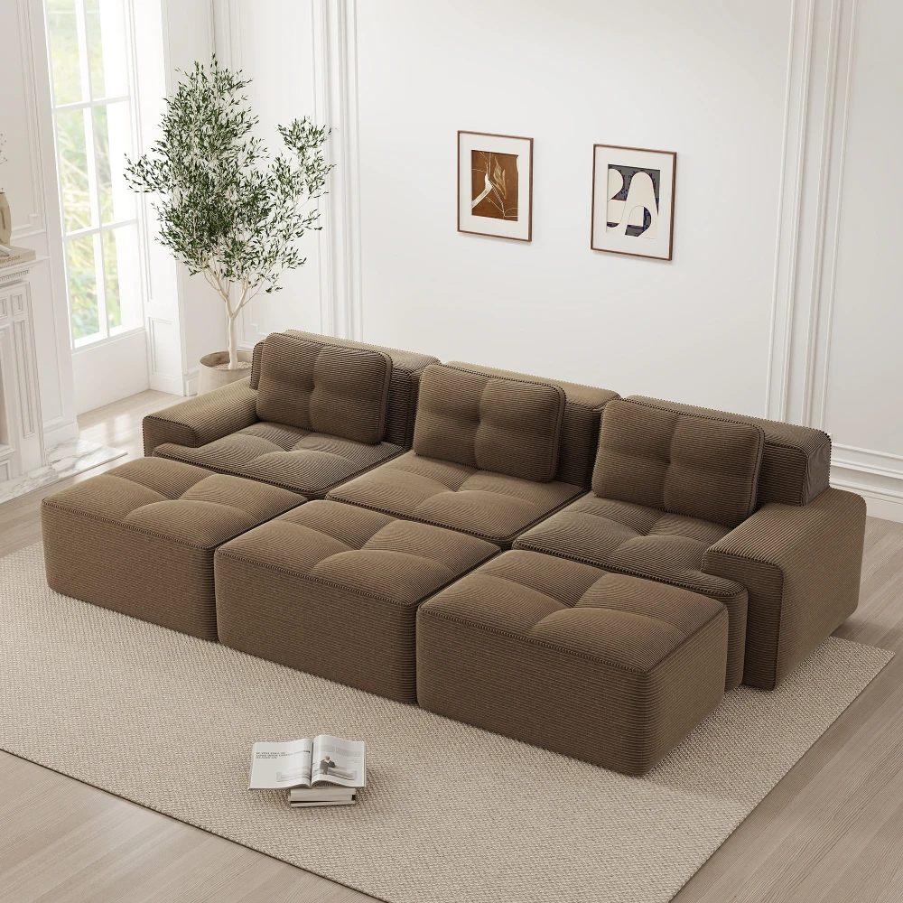 Luxuriöses U-förmiges Modulares Knochenloses Cloud-Sofa, Bequeme Cord-Couch, Montagefreies Rutschfestes Beige Sofa für Zuhause und Apartment – Detail 32