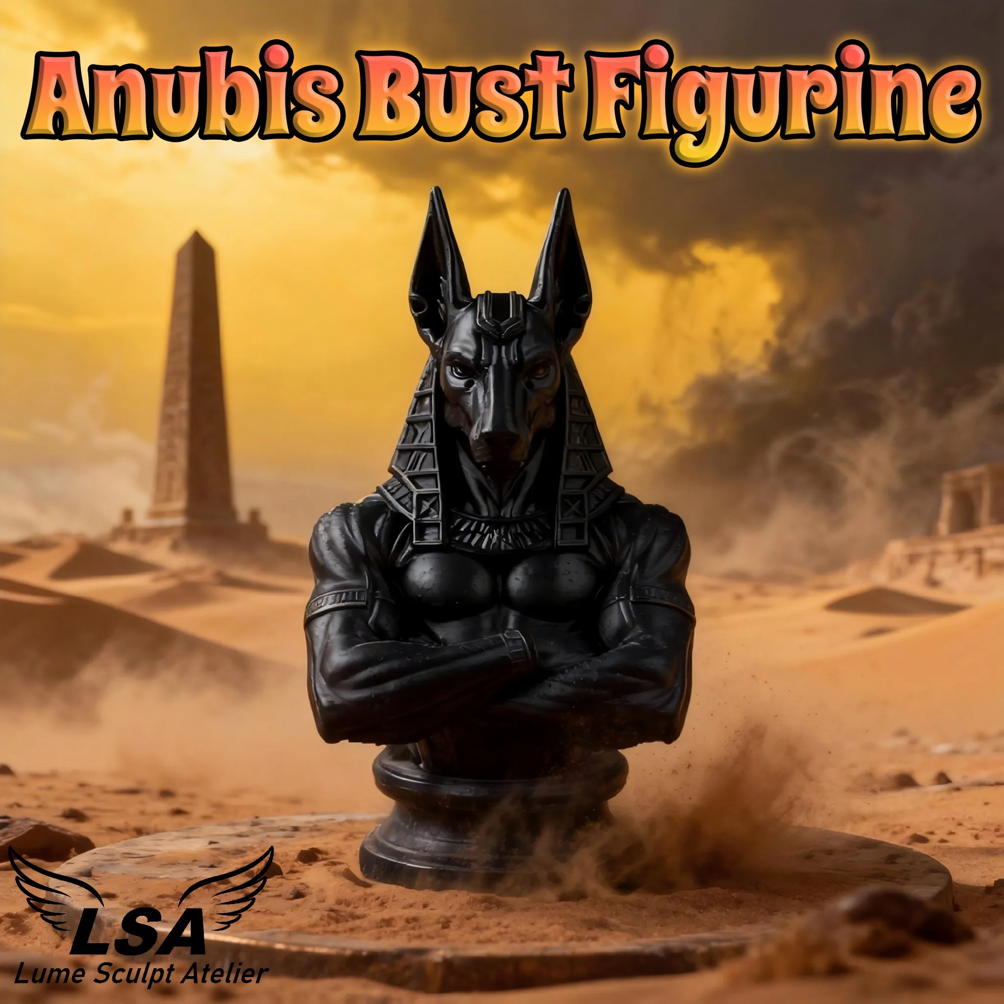 Ancient Egyptian Anubis Bust Figurine, suitable for elegant desktop decor & artistic study display.