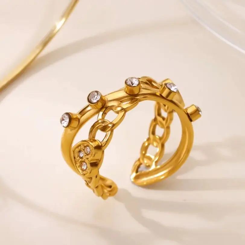 Zircon Heart Chain Ring For Women