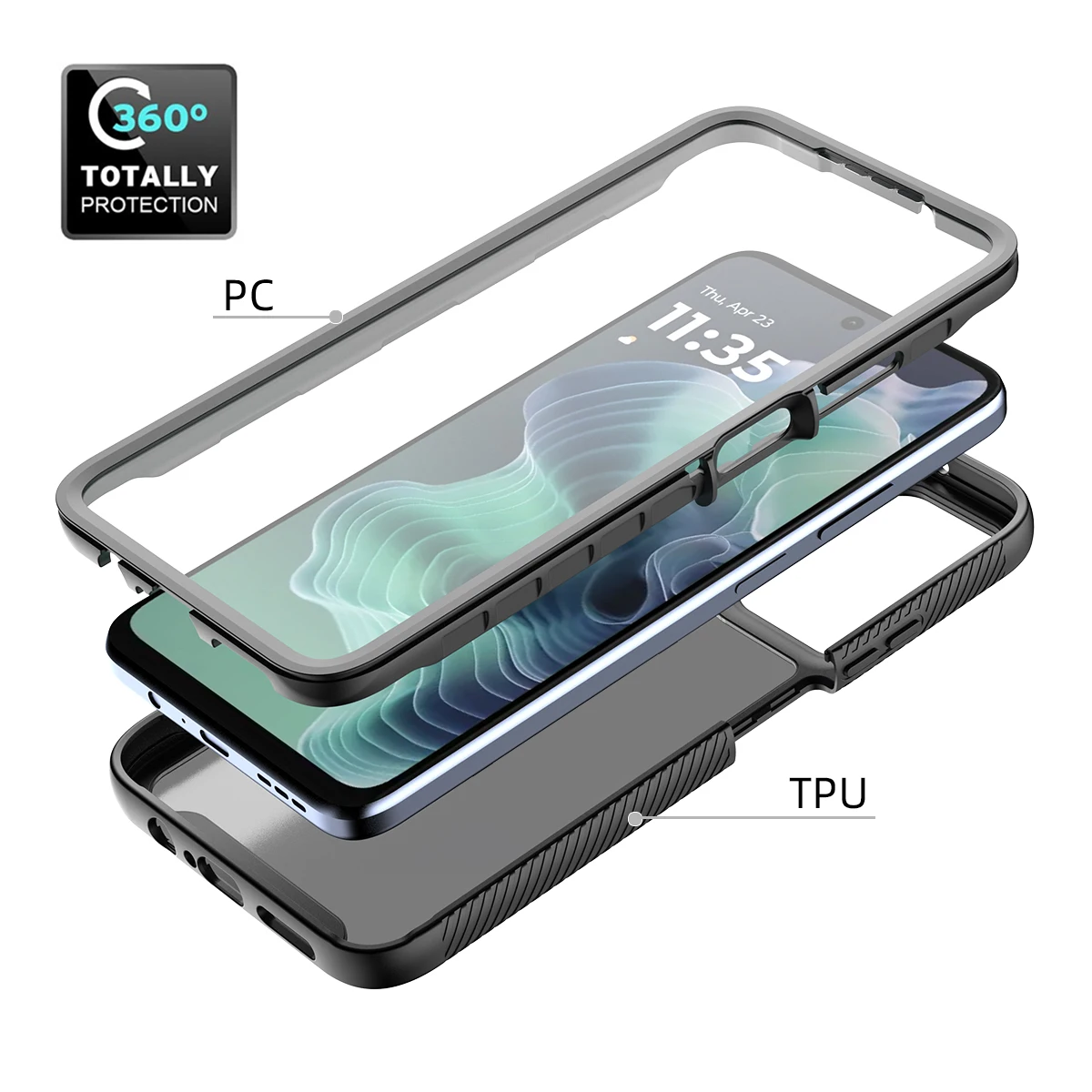 360° Full Protection Shockproof Transparent Case with PET Screen Protector - Clear Cover