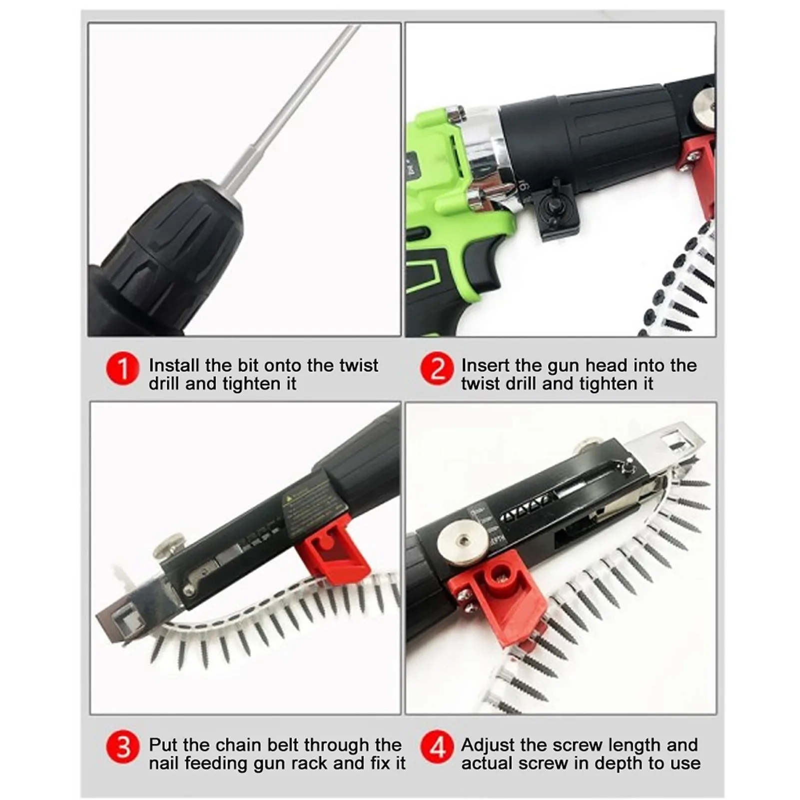 Automatic Chain Nail Gun Electric Drill Adapter Screw Gun Tightening Equipment Woodworking Tool 4