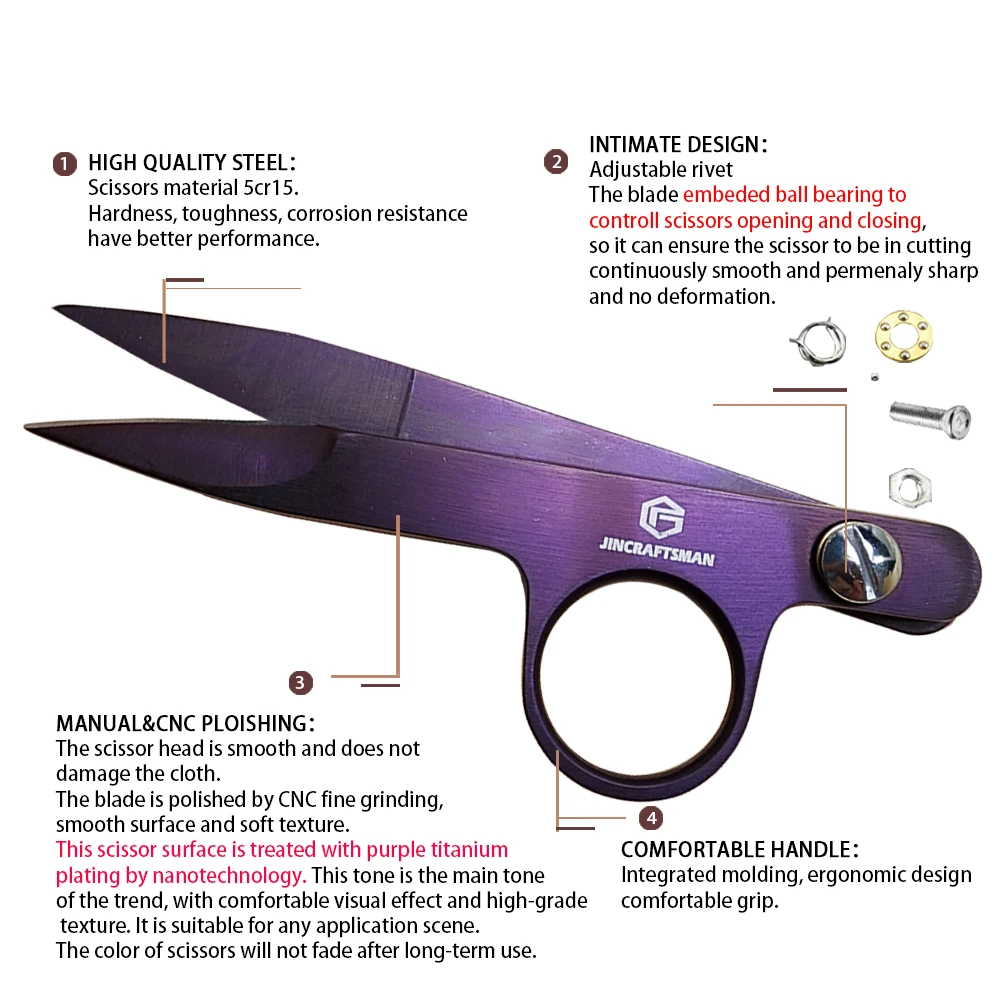 Sewing Scissors Tailor Scissors Sewing Supplies Craft Scissors Household Scissors 4.6 Inch Purple Titanium Color PU Leather Sheath Sewing Houseware Embroidery Knitting Office Tailor Clip Scissor