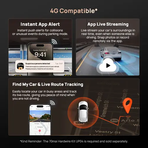 70mai Dash Cam 4K A810S HDR IMX678 Supercapacitor 4G LTE Remote Control Wi-Fi 6 Voice Control GPS ADAS Car Camera 70mai A810S - Image 5