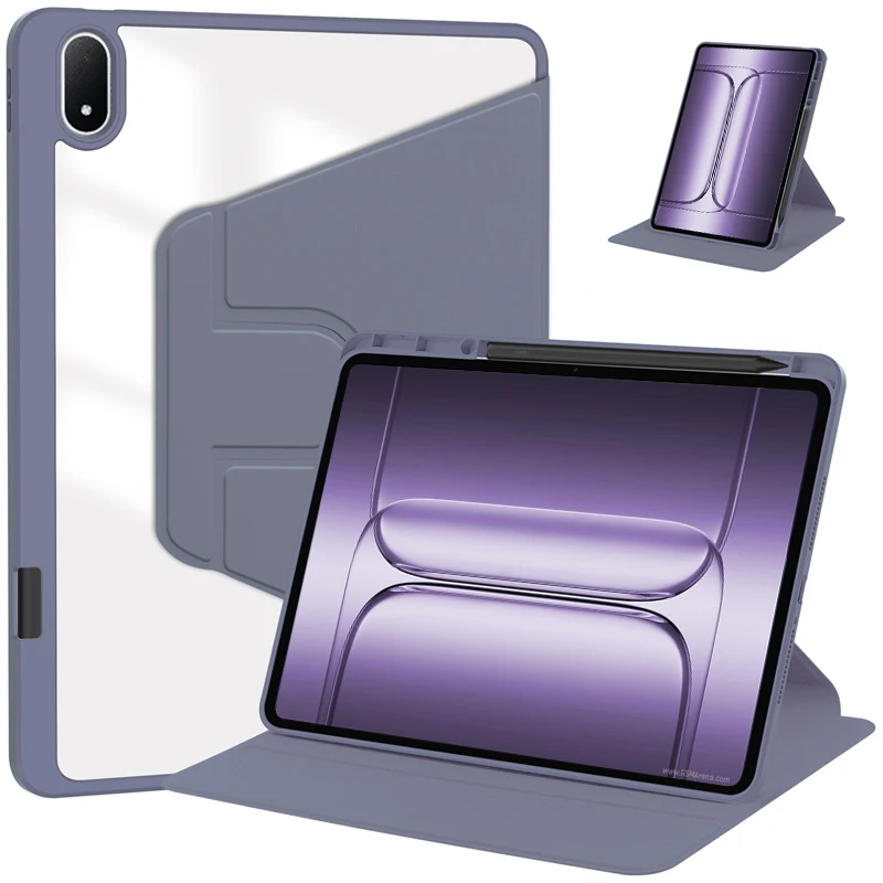 OnePlus Pad 3ケース、ペンシルホルダー付き、360度回転アクリルクリア