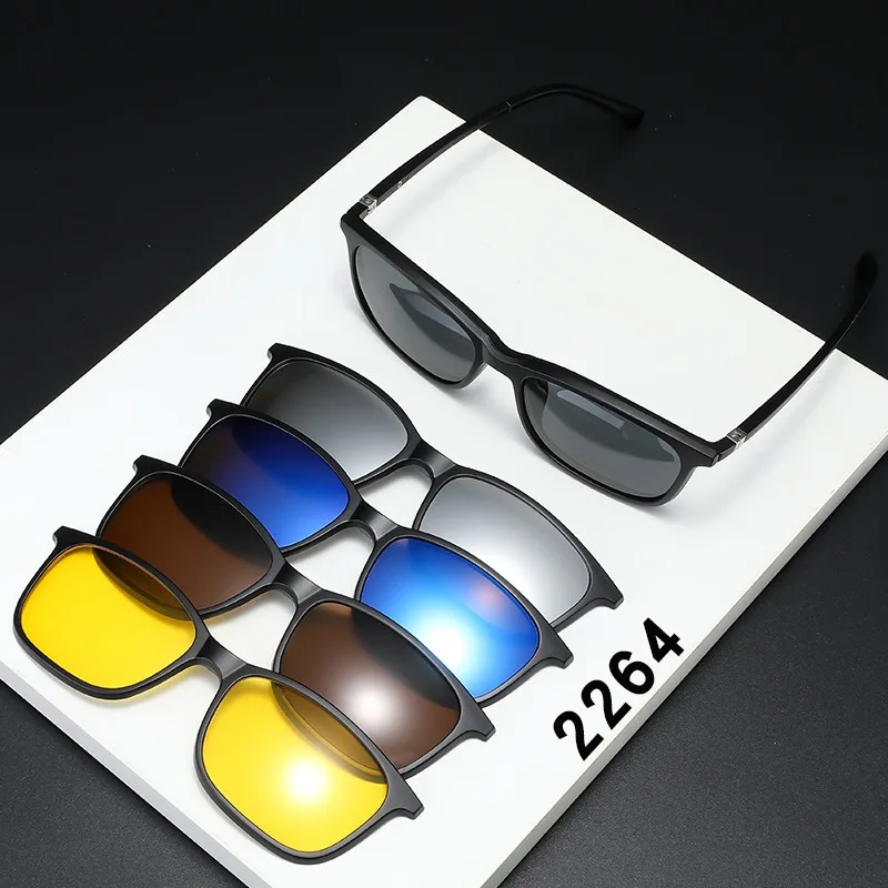 

Eyeglasses Frame Men Women With 5 PCS Clip On Polarized Sunglasses Spectacle Magnetic Glasses Male UV400 Eyeglasses 2264