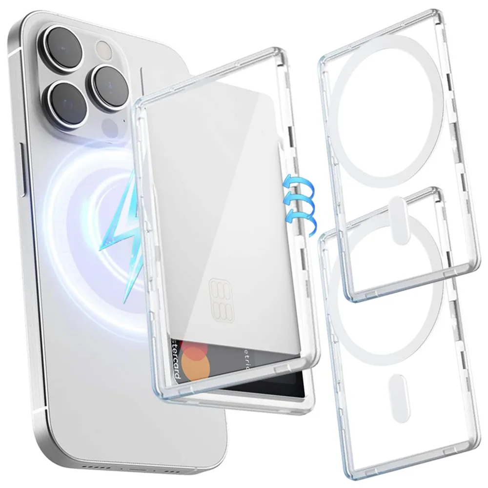 Clear Magnetic Card Holder Wallet Case with Card Sleeve and Stand