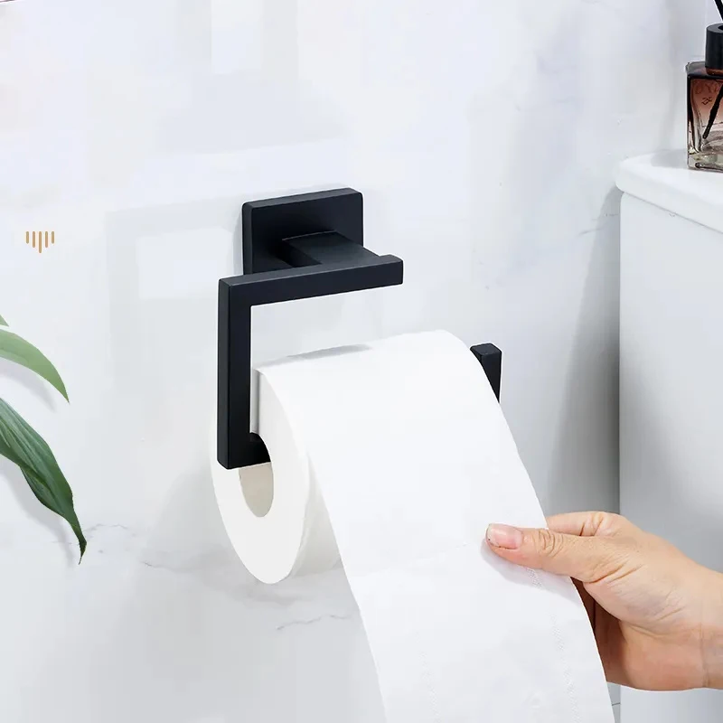 Bathroom Hardware Set Black/ Gold Stainless Steel Towel Holder Roll Paper Holder Square Towel Ring Robe Hook Bathroom Shelf Set