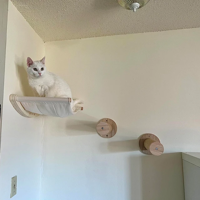 Wall Mounted Cat Climbing Shelves Cat House Cat Bridge Cat Hammock with Scratching Post and Pedals or Stairway for Kittens 5