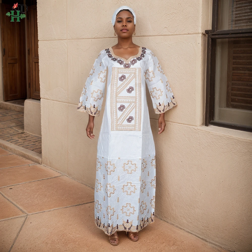 H&D New African Dresses white For Women Embroidery Bazin