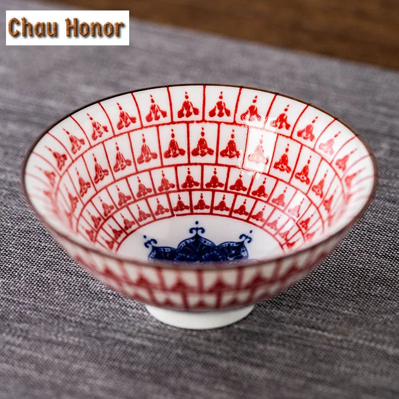 1 PCS Handmade Blue and White Porcelain Teacup Travel Ceramic Tea Bowl Anti Scaling Hand-Painted Cone Cup Meditation Cup Tea Set
