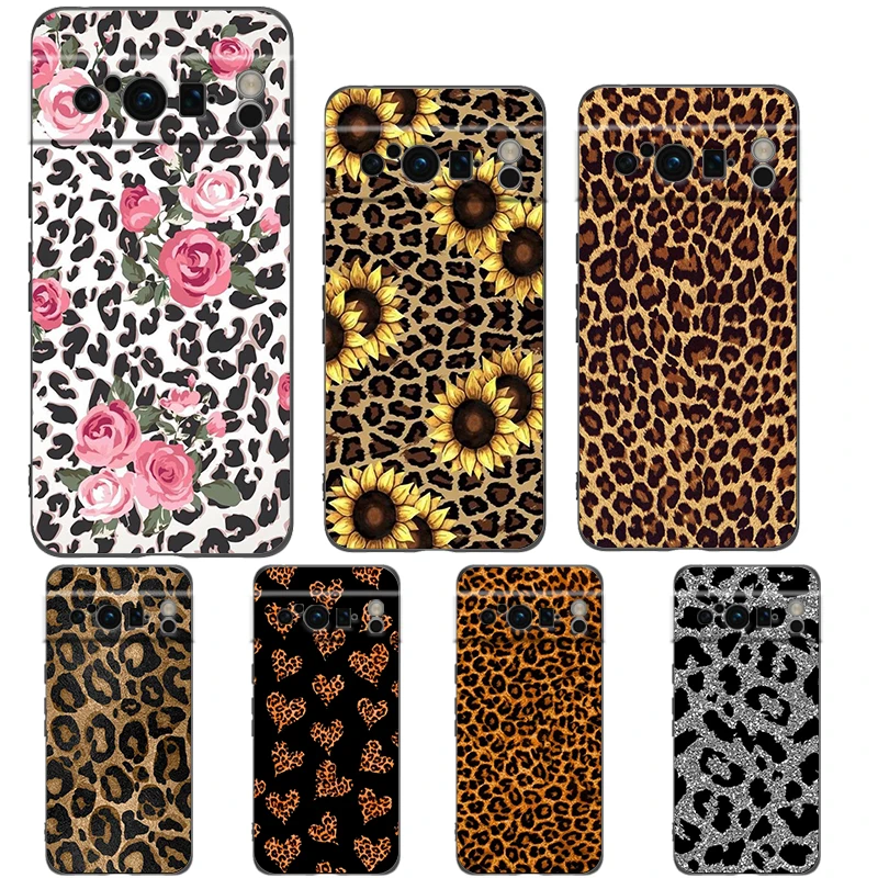Black Shockproof TPU Phone Case with Fashion Tiger and Leopard Print Design