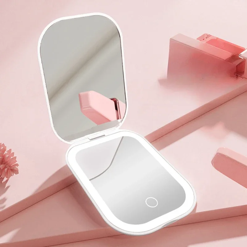 Mini Compact Portable Light Foldable Led Light Rechargeable Touch Switch Makeup Mirror Three Colors