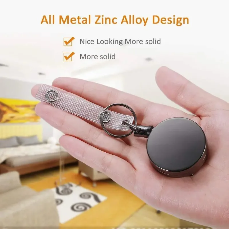 Retractable Metal Keychain with Badge Reel and Elastic Key Ring