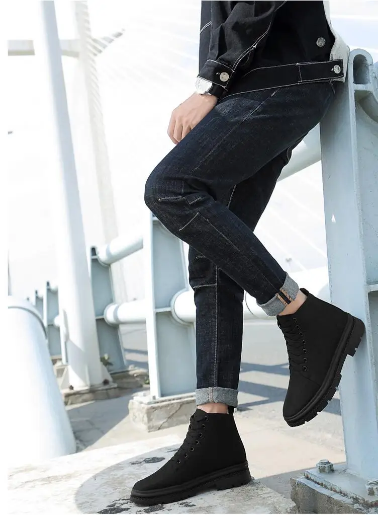 Men's Elevator Boots Casual Canvas High Top Height Increasing Shoes_voghion.com