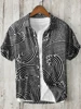Foreign trade dirty octopus print men's youth short-sleeved luxury lapel shirt linen Hawaiian single-breasted shirt cardigan 2