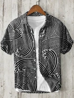 Foreign trade dirty octopus print men's youth short-sleeved luxury lapel shirt linen Hawaiian single-breasted shirt cardigan 2
