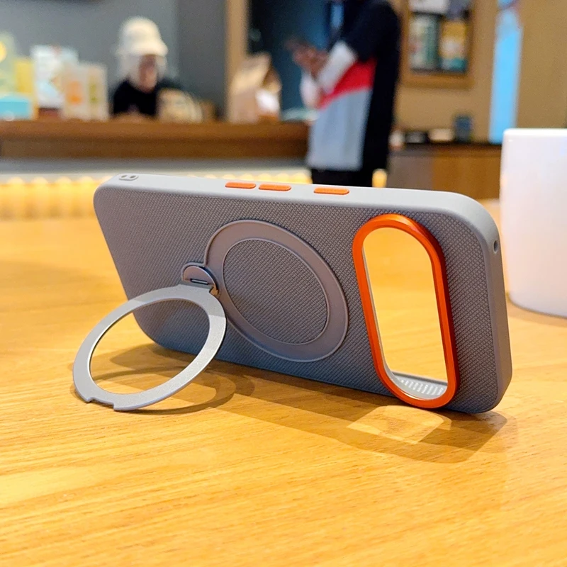 Rotating Kickstand Textured Magnetic Phone Case with Camera Protection and Comfortable Grip
