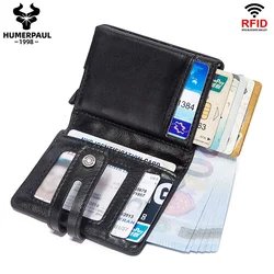 RFID Leather Minimalist Wallet for Men - Aluminum Cardholder Case (Coffee)