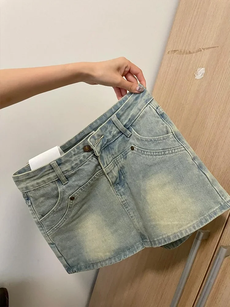 plus Size Women's Retro A-Line Denim  Skirt High Waist Slimming ort Skirt Pants High Waist Korean Sle Button Zipper