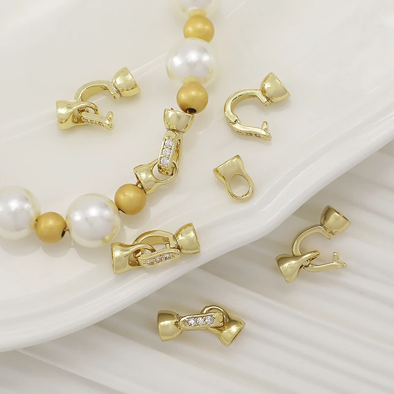 Brass Micro Pave CZ Pearl Clasp With End Caps,Enhancer Clasps Connector