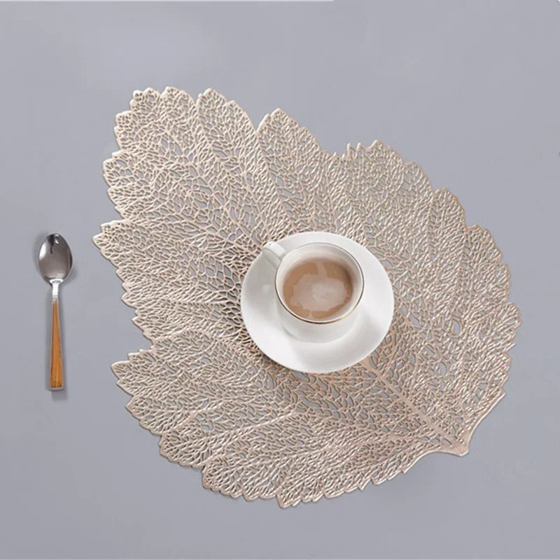 Placemat For Dining Table Coasters Leaf Simulation Plant Cup PVC Coffee Table Mats Kitchen Christmas Home Decoration