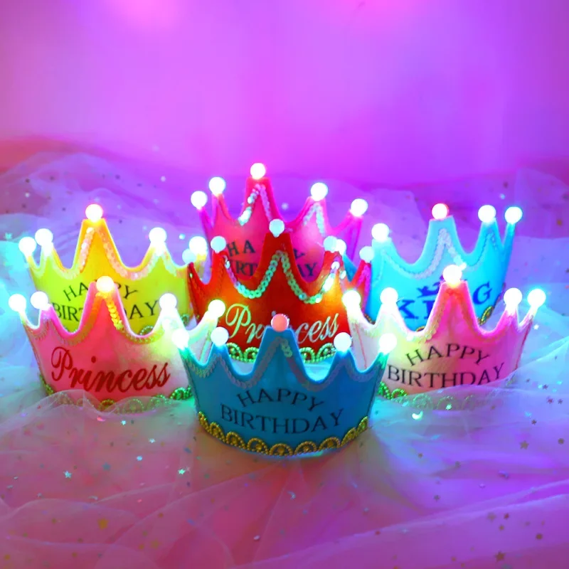 

1 комплект, детская шапка на день рождения, светящаяся шапка с короной для детей и взрослых, аксессуары для украшения на один год