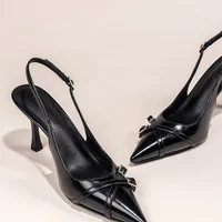 Fashionable Pointed Toe Shallow Mouth New High-heeled Shoes Summer Elegant Buckle Decorated Stiletto Black Women's Shoes NO:602 - Image 5