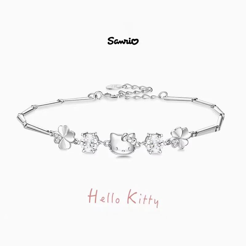 

Hellokitty Bracelet Kawaii Sanrios Anime S925 Silver Zirconia Embellishments Subtlety Compactness Versatile Accessory Girls Gift