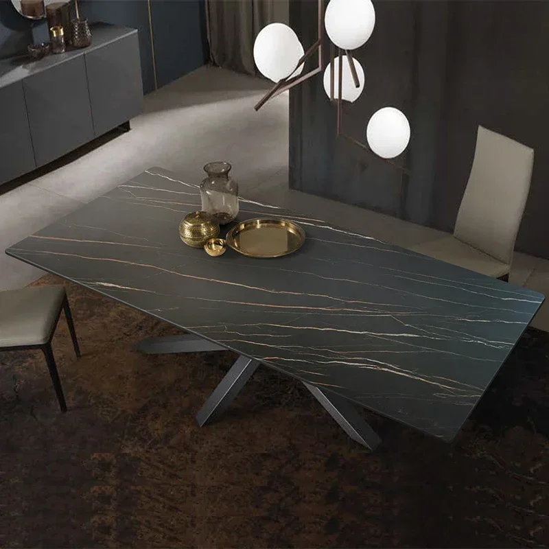

Light luxury living room household rockboard dining table chair combination Italian modern simple marble table