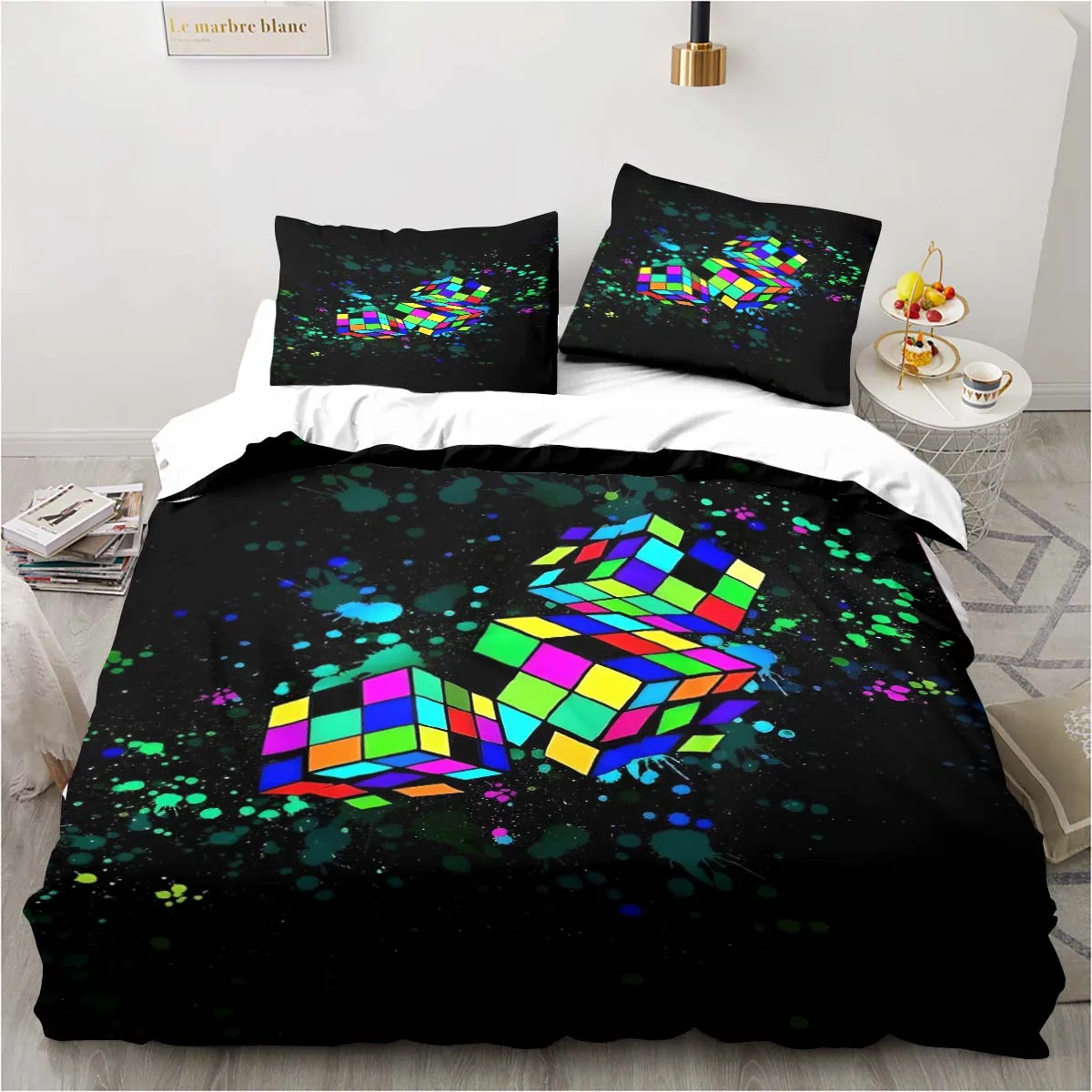 

Rubik's Cube bedspread beautiful housewares pillowcase quilt cover exquisite bedspread three piece set birthday present