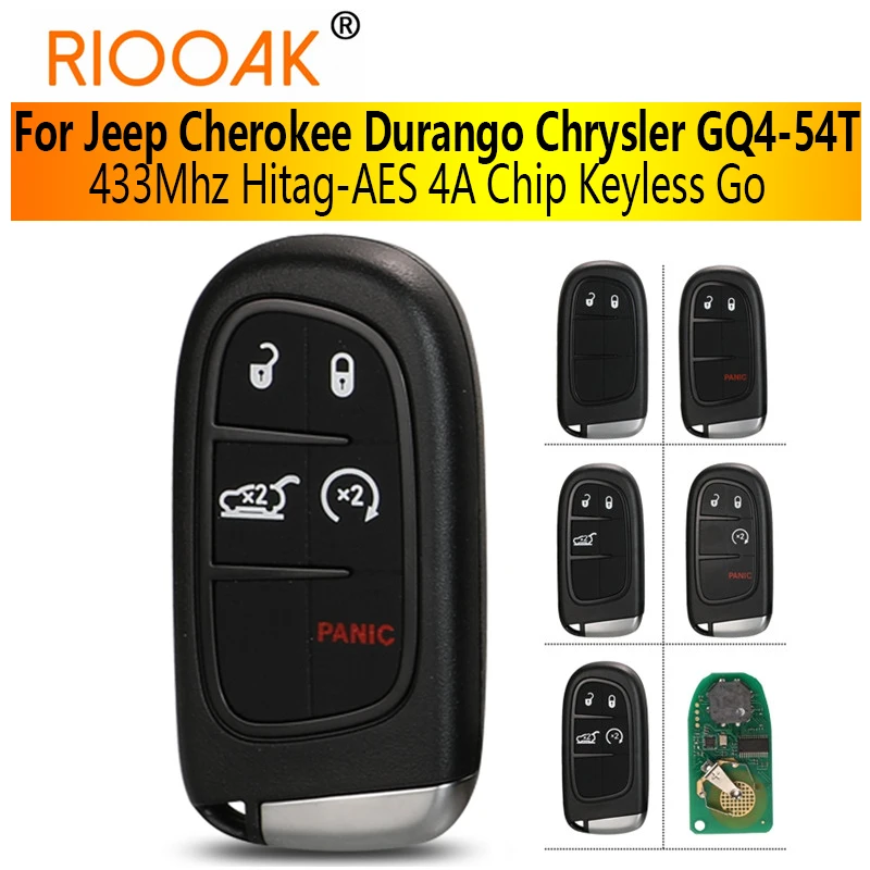 

433Mhz Hitag-AES 4A Chip Keyless Go Remote Smart Key for Jeep Cherokee Durango Chrysler GQ4-54T 2/3/4/5 Buttons