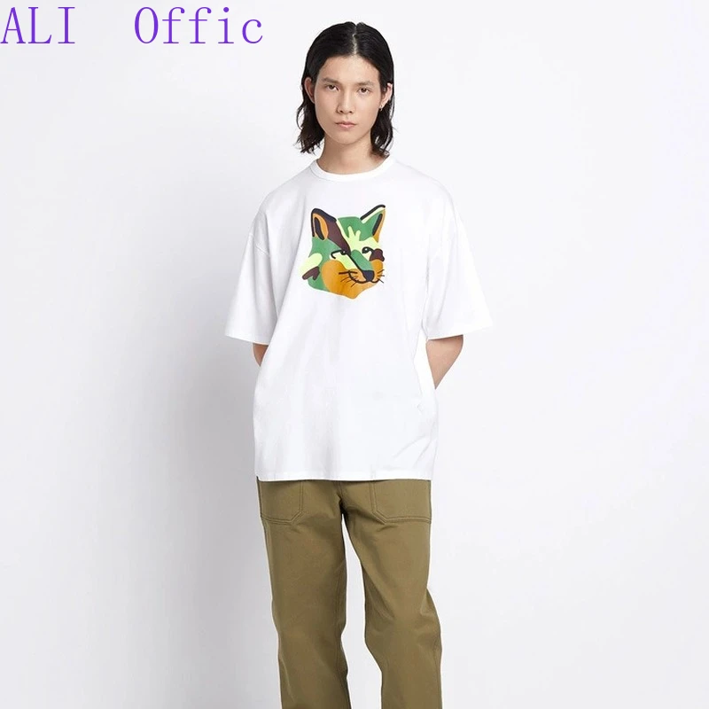 Summer New Women Tshirt French MK Color-blocking Fox Print Tees Unisex Round Neck Short-sleeved Top 2022 Casual T Shirt |