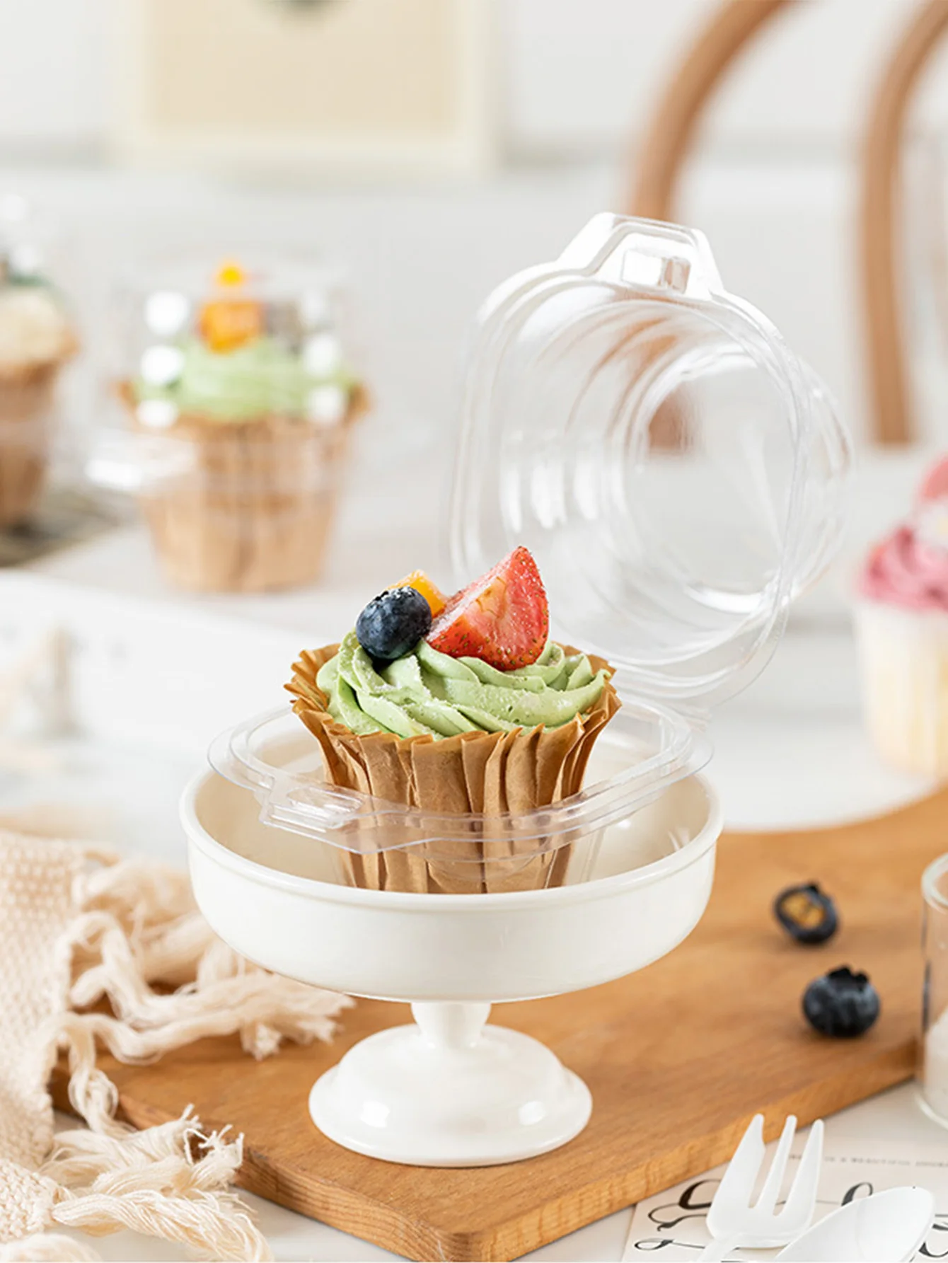 20pcs Transparent Disposable Packaging Box For Cupcake With Transparent Cover Clear Plastic Cupcake Packaging Box Cake Cup Boxes