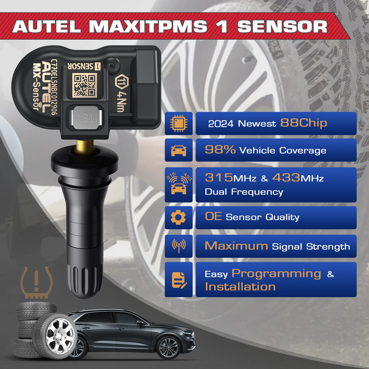 1/4/8PC Autel MX Sensor Rubber 433MHZ+315 MHZ 2in1Mx-Sensor TPMS Tire Repair Tool Automotive Accessory For MaxiTPMS TS501 TS508 tire pressure monitor,car diagnostic tool