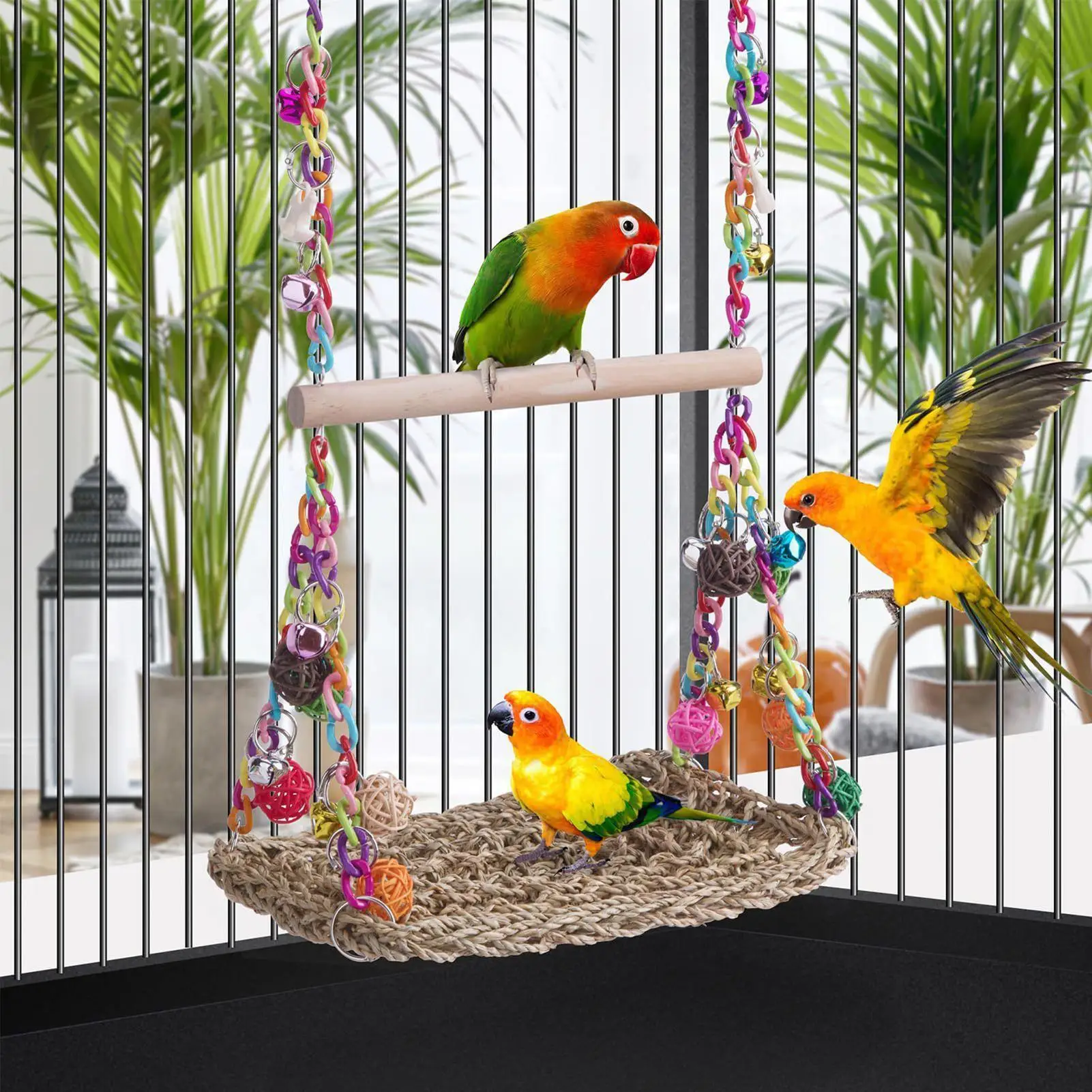 Image result for Bird Swings For Parakeets Bird Toys Wooden Perch Swings Seagrass Woven ...