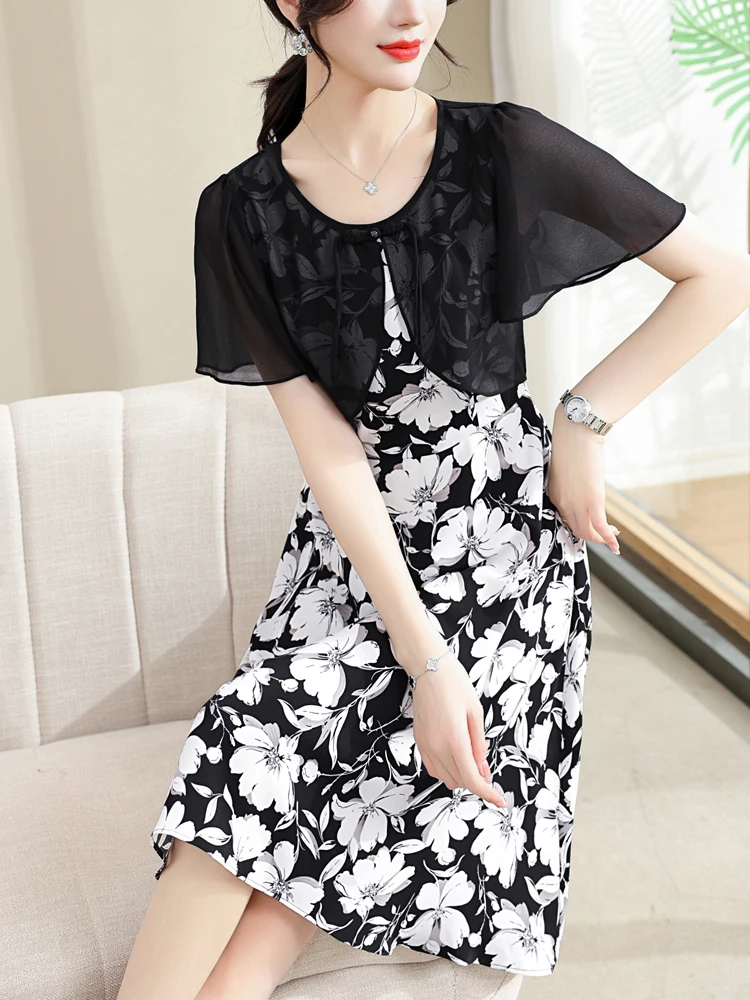 

Платье с коротким рукавом и цветочным принтом, лето 2024, повседневные облегающие длинные платья из двух частей для женщин
