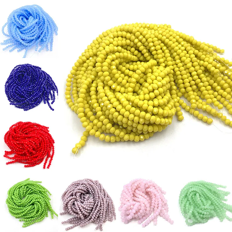 

2 3 4 6 8mm Rondelle Flat Faceted Crystal Beads for Jewelry Making Solid Color Loose Spacer Glass Beads Bracelet Necklace DIY