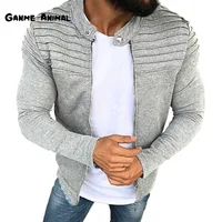 Autumn Sports Casual Men Jacket Men's Pleats Slim Stripe Fit Jacket Zipper Long Sleeve Coat Cardigan Coat 1