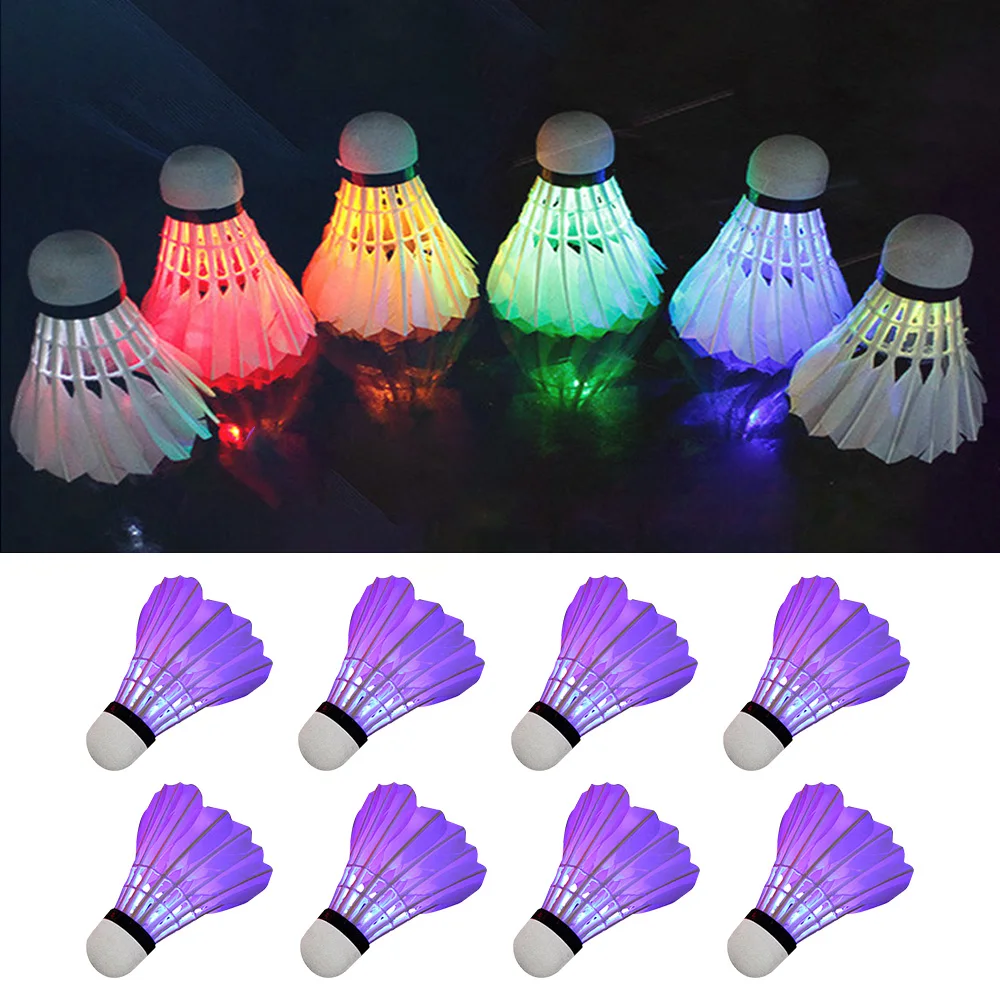 Lighting Badminton Head LED Luminous Colorful Goose Feather Shuttlecock Outdoor Sports Entertainment Night Training Ball 4/8Pcs badminton shuttlecock badminton ball feather shuttlecock
