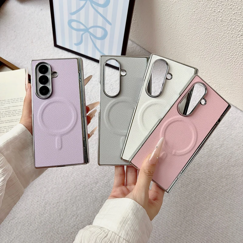 Luxury Magnetic Electroplated Ultra-Thin Non-Slip PU Leather Phone Case