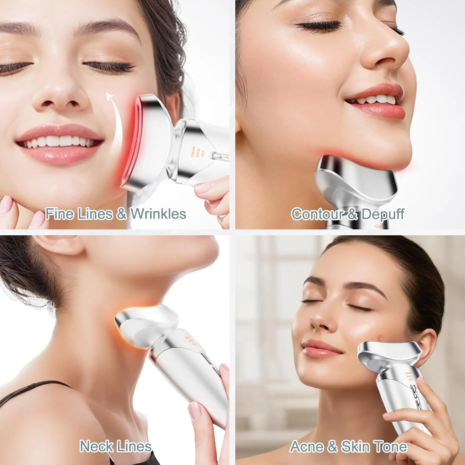 Upgraded Hot Cool Face Neck Beauty Massager 3 in 1 LED Photon Facial Sculpting Skin Care Tool for Face Puffiness and Smooth Skin