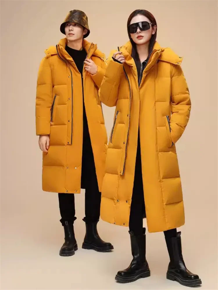 Women men's Thicken Keep Warm 90% White Duck Down -30 Down Long Coars Winter Lovers Jackets