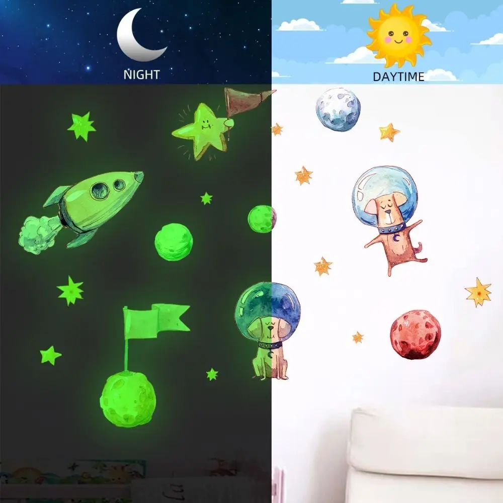 1PC 3D Cartoon Luminous Wall Stickers Glow In The Dark Astronaut Dark Wall Stickers Planet Decals Kids Room Decor Luminous Wall Stickers 3D Wall Stickers