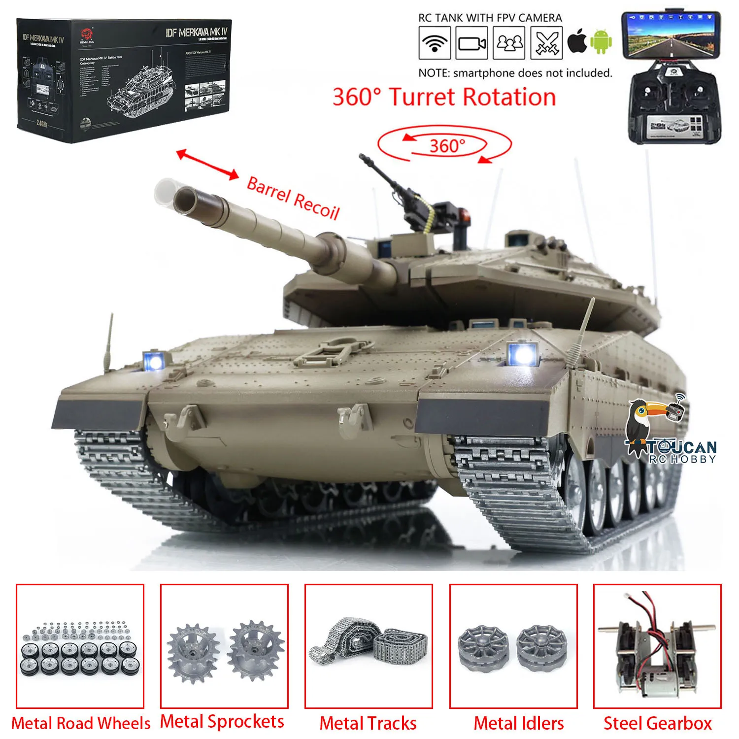헝롱 무선 조종 탱크 메르카바 3985 (1/16 RC IDF MK IV 프로페셔널 버전 FPV 모델 TK7.0 아웃도어 장난감 TH22651)
