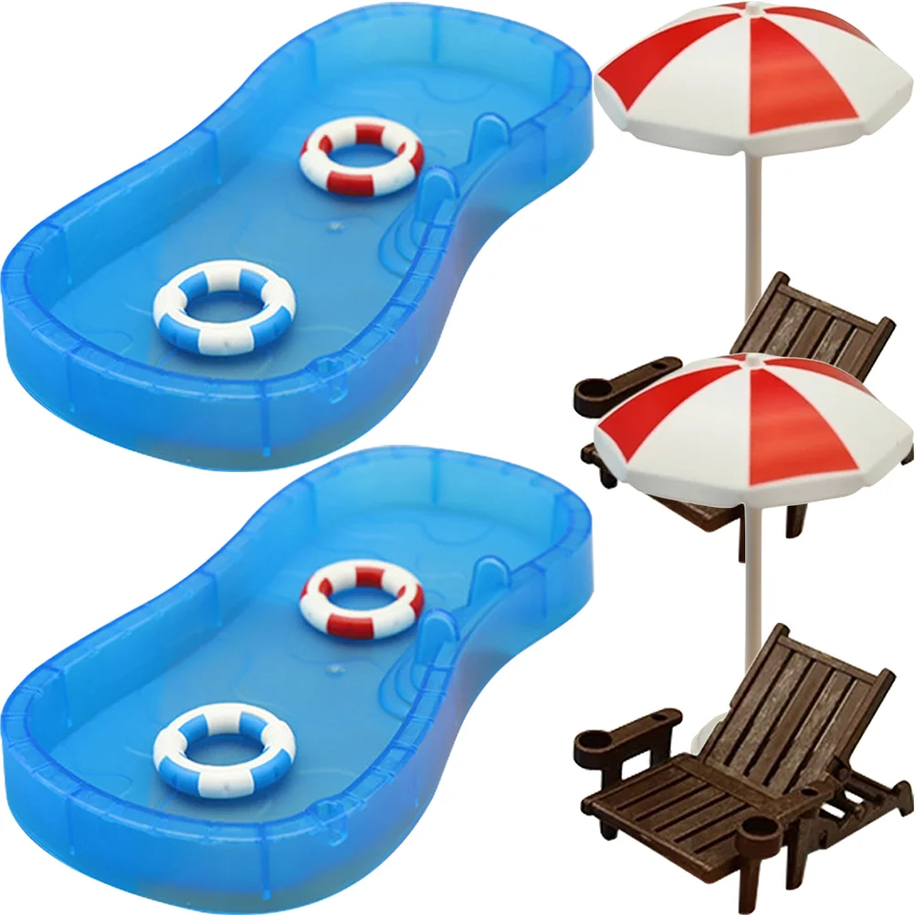 

Dollhouse Swimming Pool Mini Swimming Ring Folding Beach Sunbath Chair Miniature Craft Furniture Pool Toys