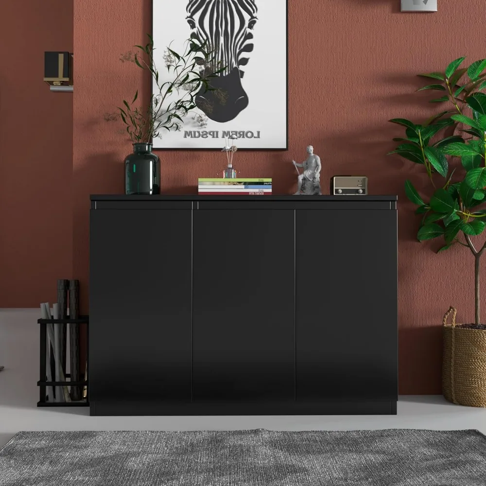 Black Buffet Storage Cabinet with 3 Door, 43" W Coffee Bar Cabinet, Kitchen Buffet Sideboard for Living Room, Kitchen 3