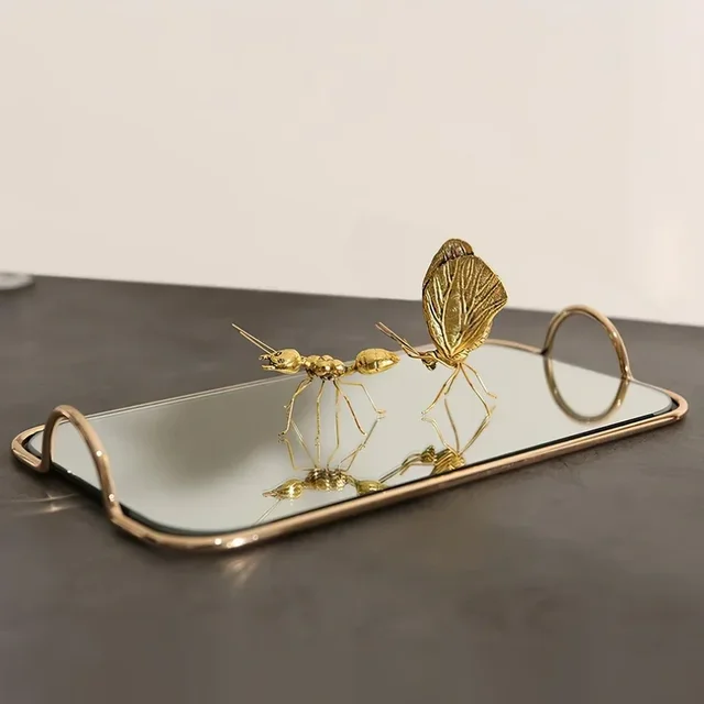 Metal Mirror Storage Tray Rectangle Golden Handle Phnom Penh Binaural Storage  Jewelry Cosmetics Bathroom Home Kitchen Supplies 5