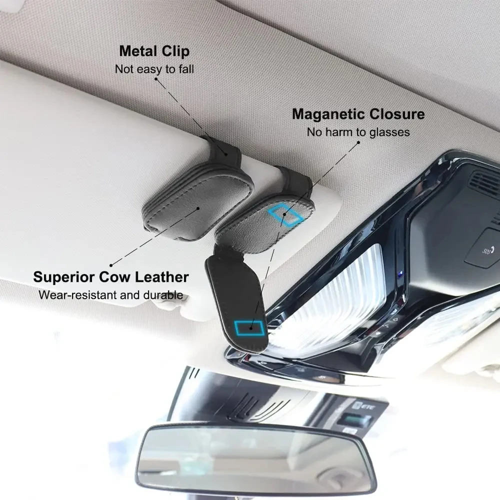 Car Sunglasses Clip Multifunction Sun Visor Leather Eyeglasses Clip Magnetic Sunglasses Holder Hanger Universal Car Accessorie