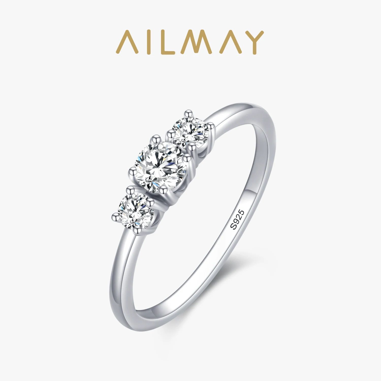 Silver Rings Silver Ring Wedding Rings Ailmay Real 925 Sterling Silver Sparkling AAAAA Zircon Stackable Rings For Women Classic Romantic Wedding Statement Jewelry